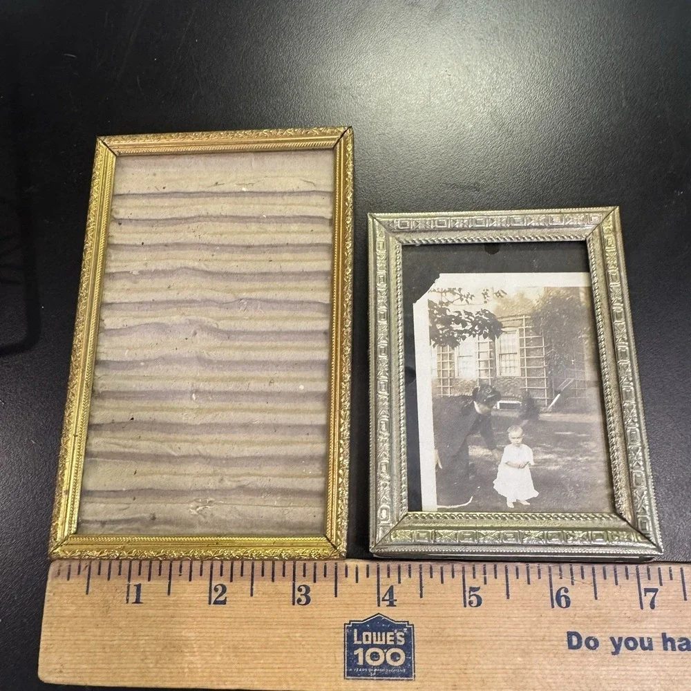 Vintage  Lot of 2 Metal Miniature Picture Frames Ornate Embossed Design